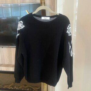 Blugirl Knit Sweater w/ Floral Sleeves & Subtle Sparkle – M